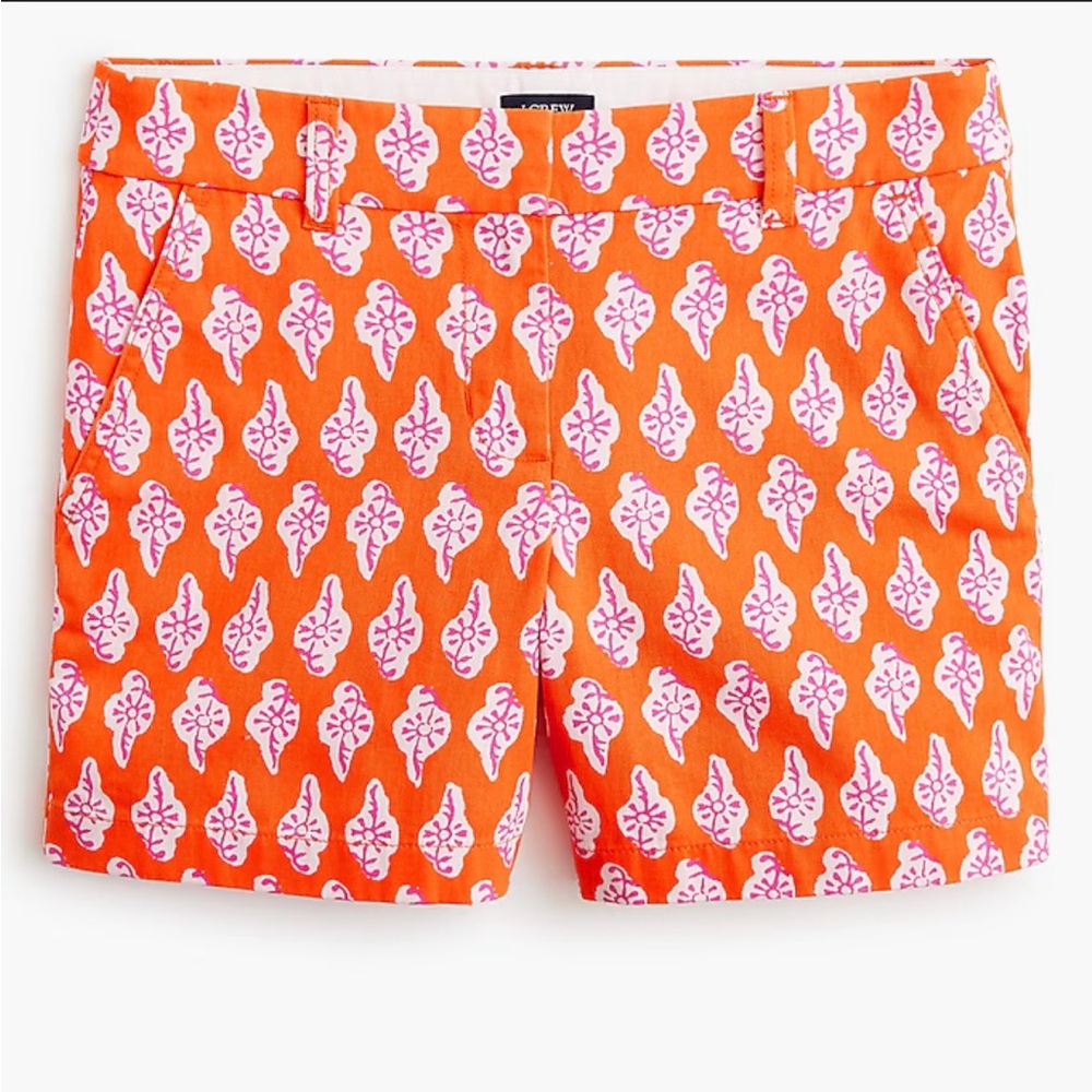 J. Crew Vibrant Orange Shorts with Pink Leaf Design